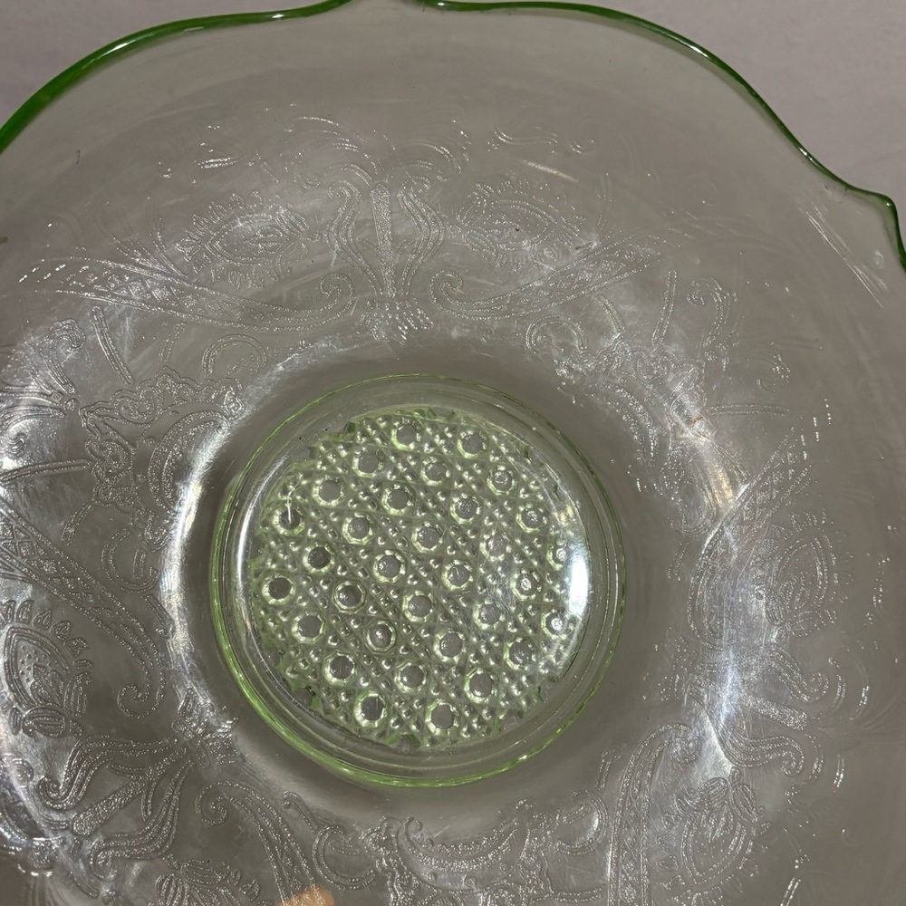 Green Depression Round Glass Decorative Centerpiece Bowl - Picture 7 of 7